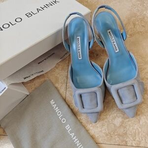MANOLO BLAHNIK Suede Buckle Halter Pumps